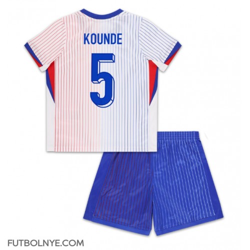 Camiseta Francia Jules Kounde #5 Visitante Equipación para niños Eurocopa 2024 manga corta (+ pantalones cortos)